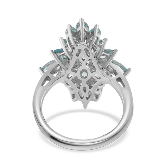 Rare Betroka Blue Apatite Elongated Ring in Platinum Over Sterling Silver - Picture 5 of 6